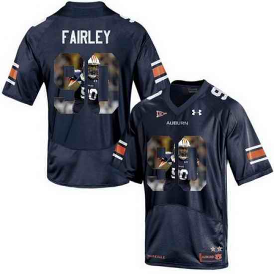 Auburn Tigers 90 Nick Fairley Navy With Portrait Print College Football Jersey2